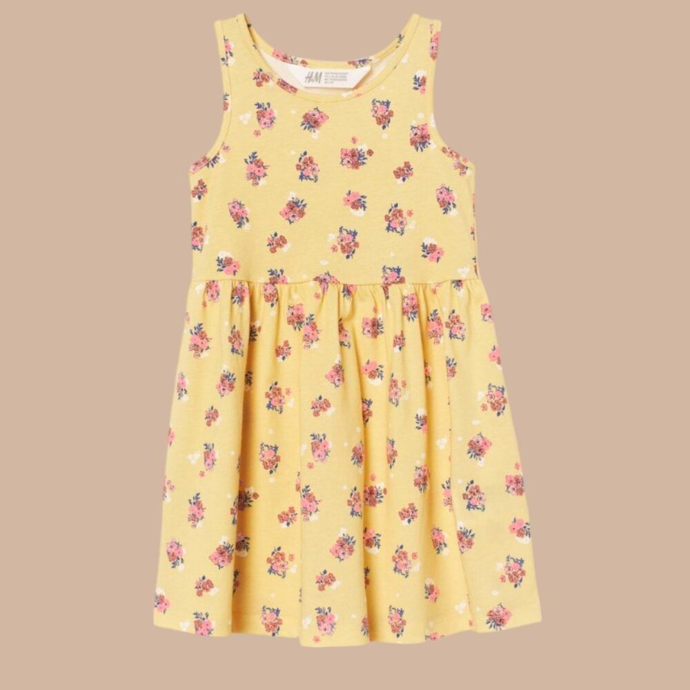 H&M Yellow Bouquets Sleeveless dress 100% Cotton Airy & sting free frock